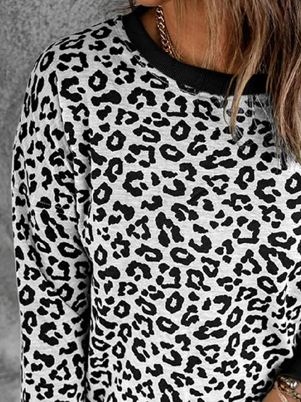 Women's leopard print crew neck sweatshirt