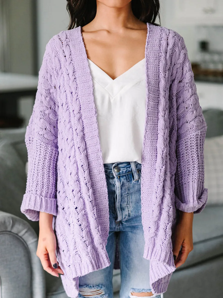 Lilac Purple Cable Knit Cardigan