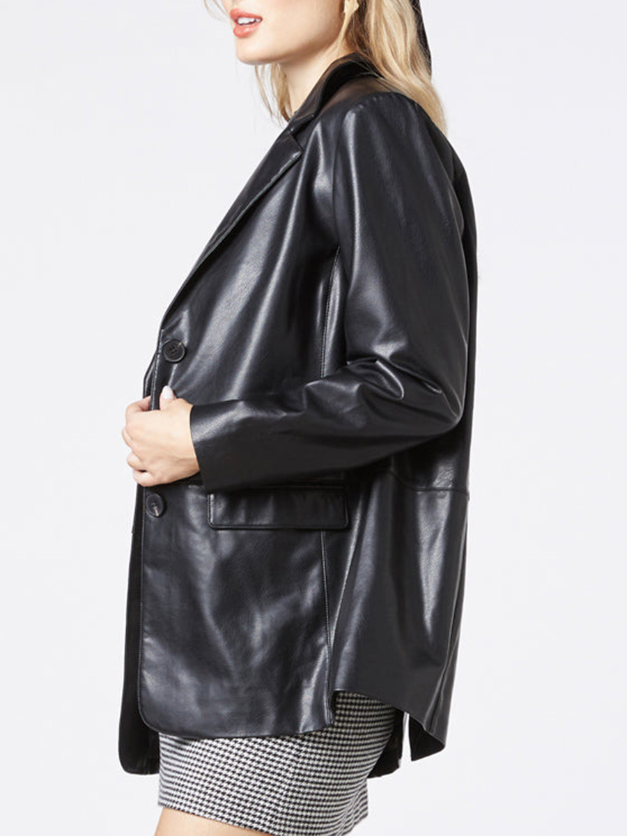 Women's casual black leather jacket