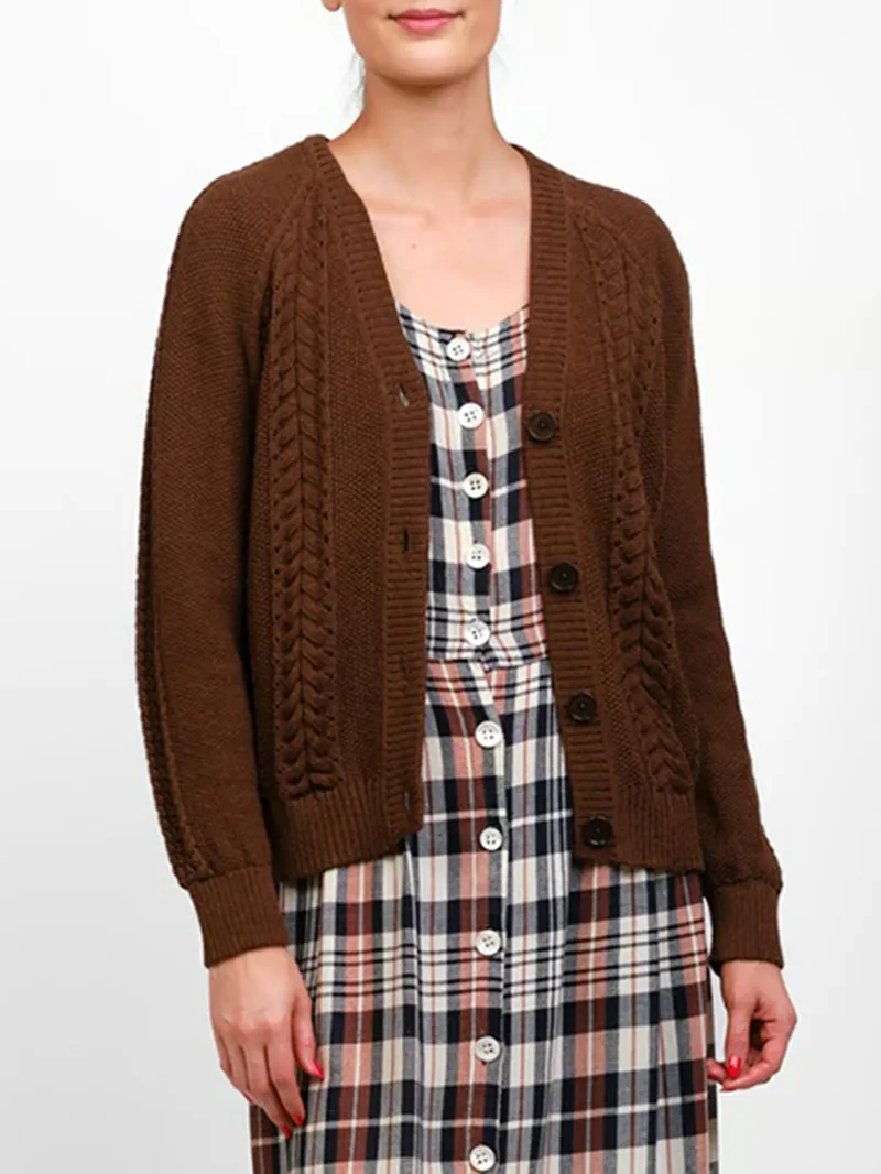 Women's brown woven cardigan