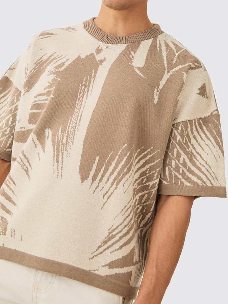 OVERSIZED TONAL ABSTRACT DRAWING KNITTED T-SHIRT