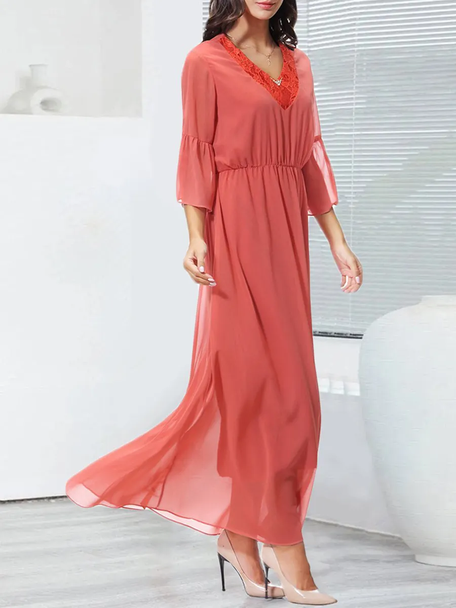 Lace patchwork chiffon elegant dress