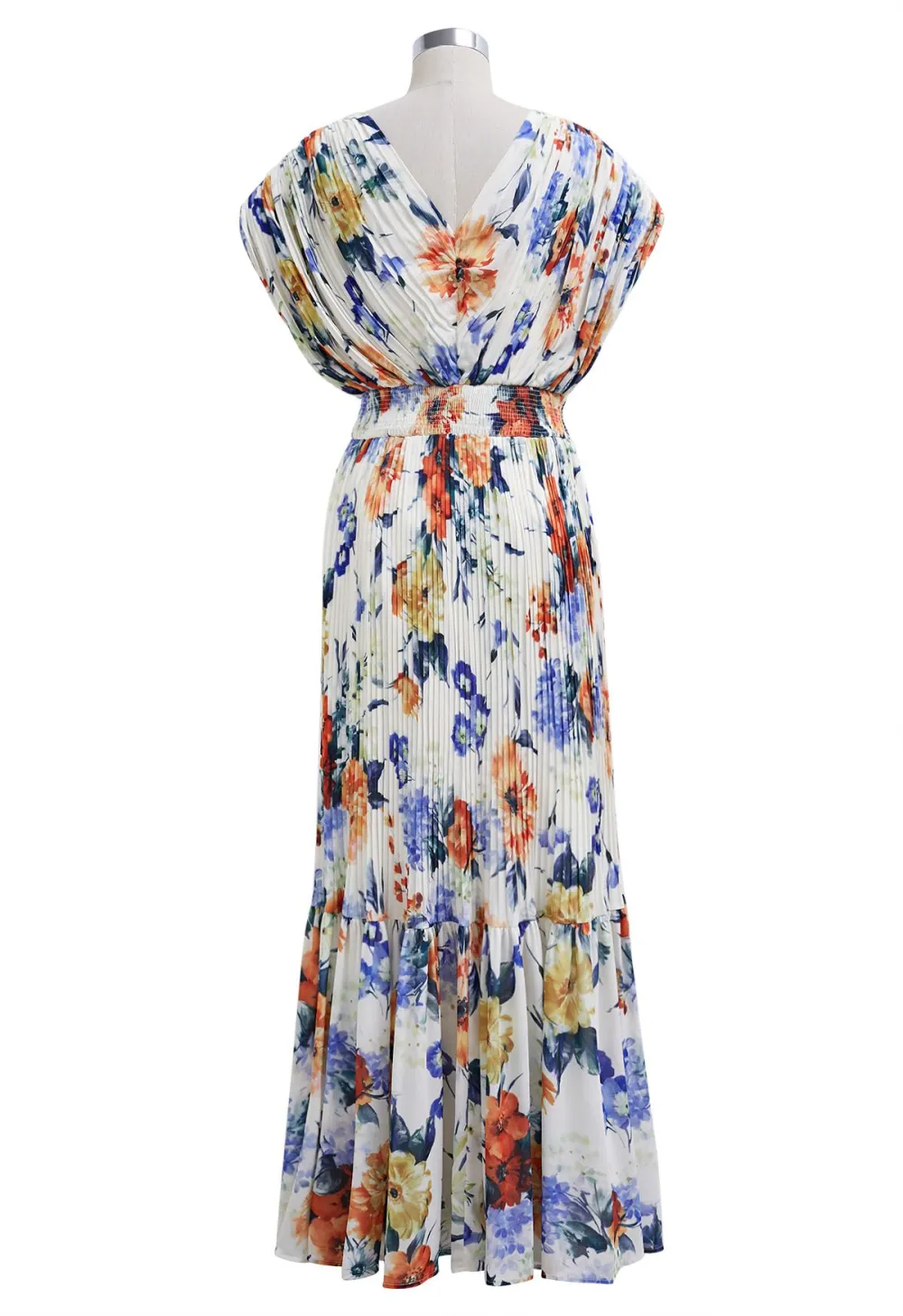 BLOSSOMING DAY WATERCOLOR PLEATED MAXI DRESS IN WHITE
