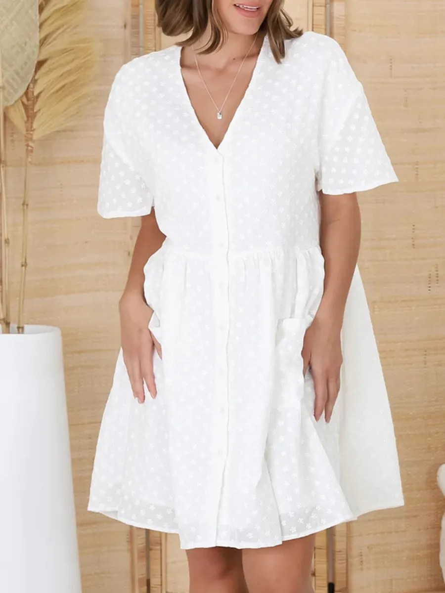 White V-neck loose Bohemian minimalist dress