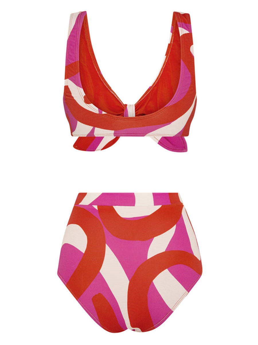 Red ladies sexy chest strap design bikini set 2-piece set