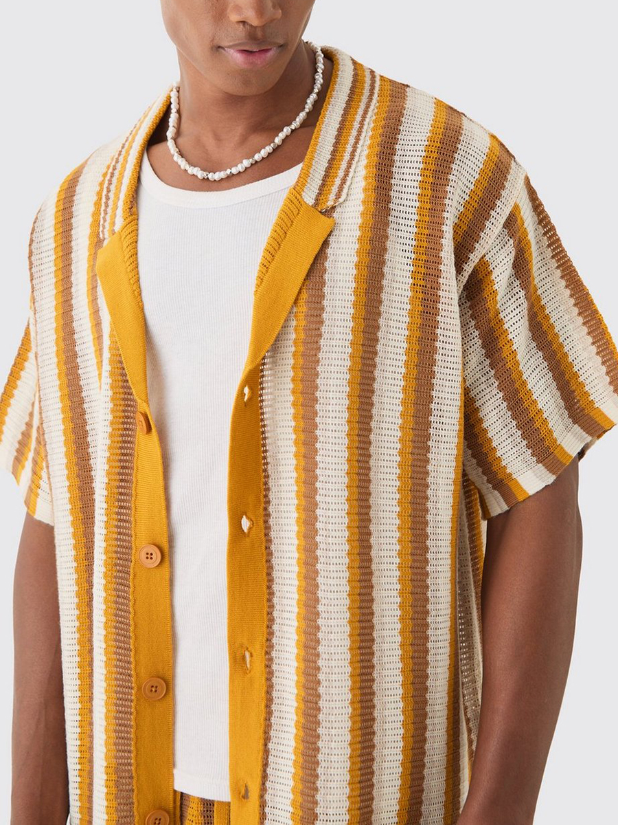 Oversized Open Stitch Stripe Knit Shirt