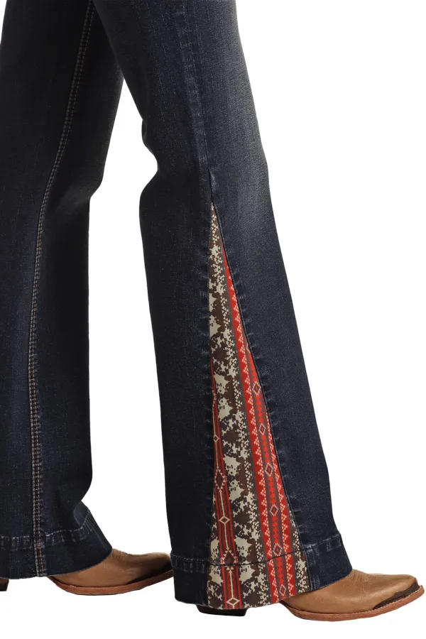 Women's mid-rise printed patchwork pant jeans