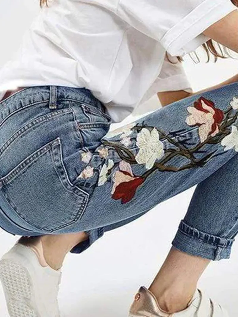 Fashion embroidered denim pants