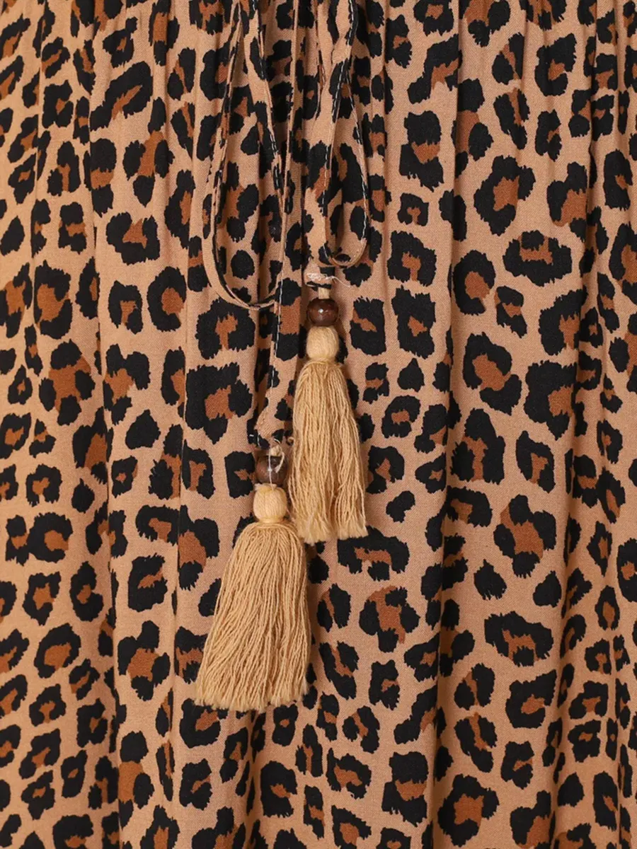 Bohemian high-waisted leopard print split half skirt