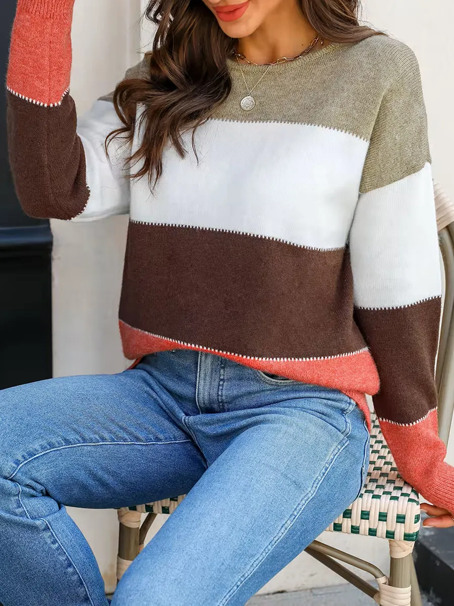 Crocheted color-blocked drop-sleeve sweater
