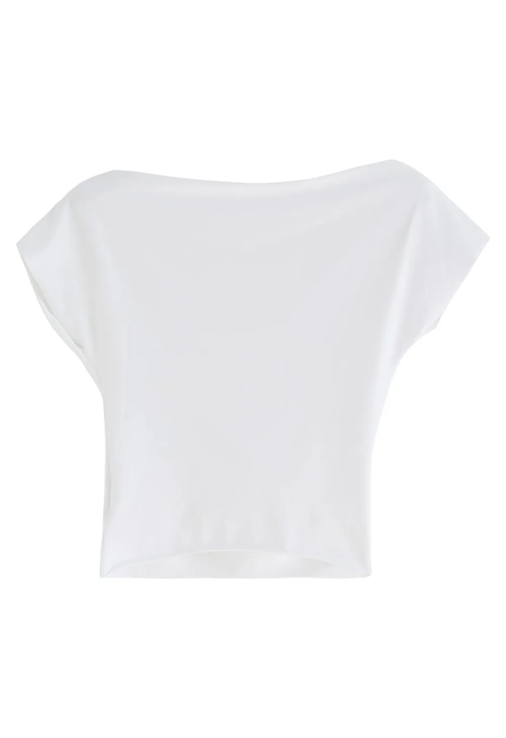 ASYMMETRIC BOAT NECK RUCHED TOP IN WHITE