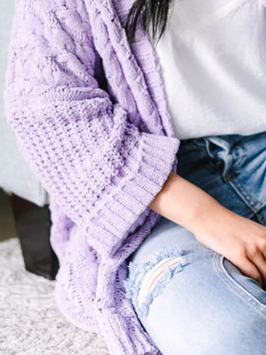 Lilac Purple Cable Knit Cardigan