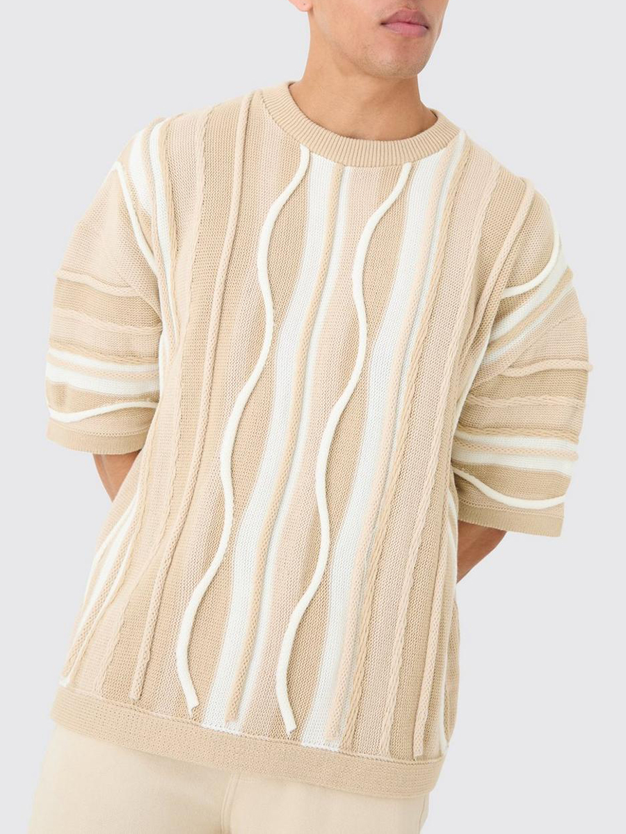 Natural Oversized 3d Jacquard Knit T-shirt
