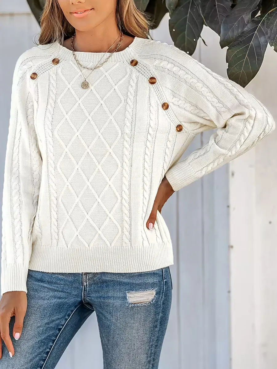 Women's cable knit button sweater