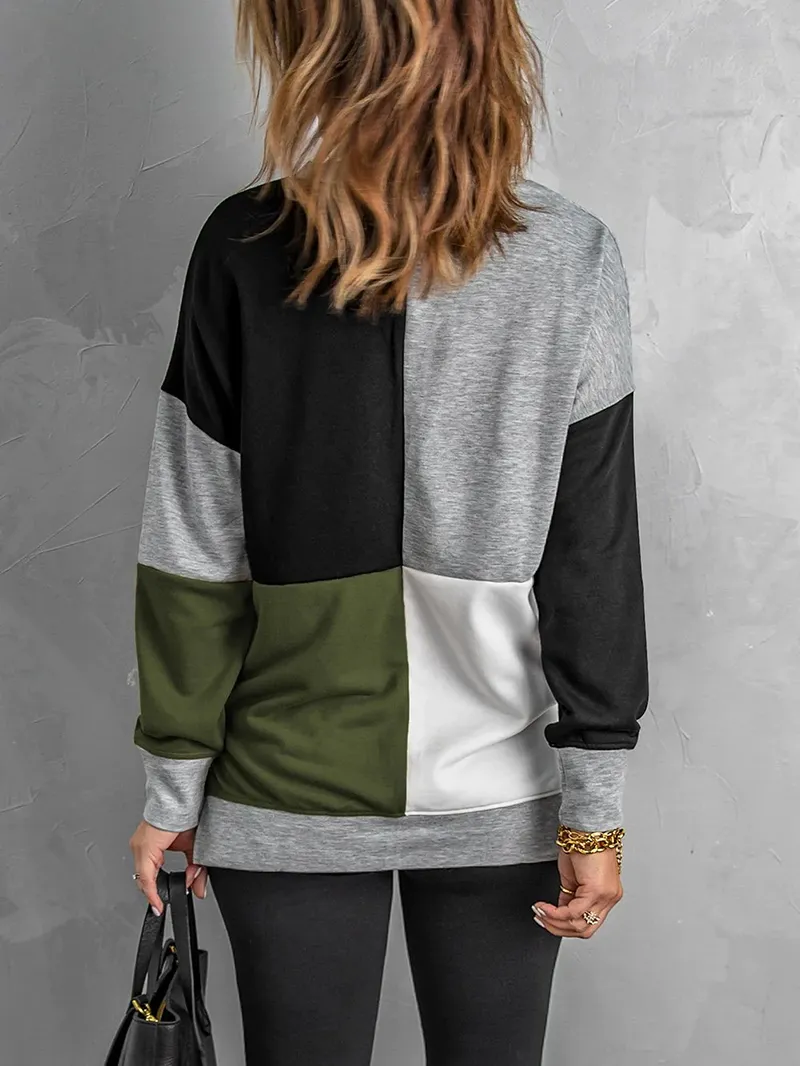 Women's versatile color block crew neck sweatshirt